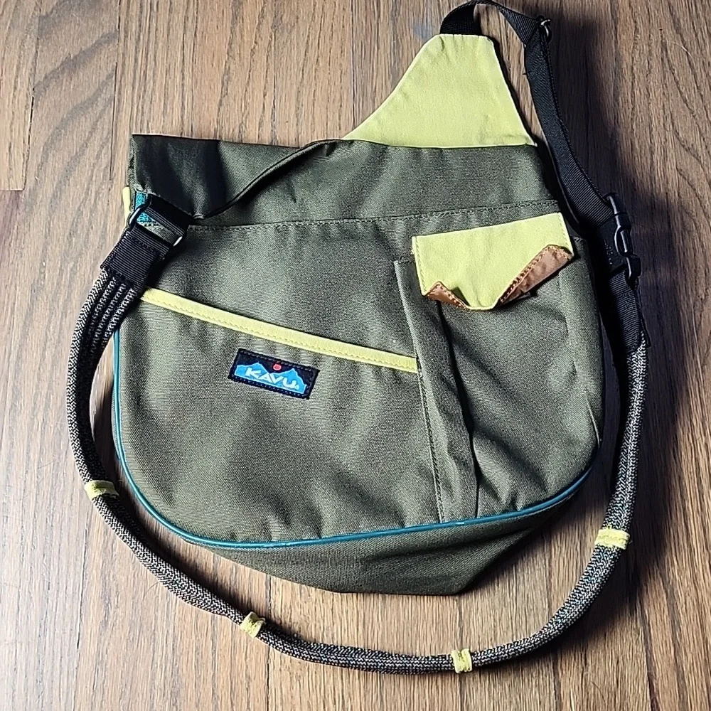 Kavu Green and Yellow Sling Bag